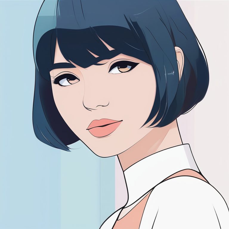 极简二次元风格女孩—浅蓝纯色背景