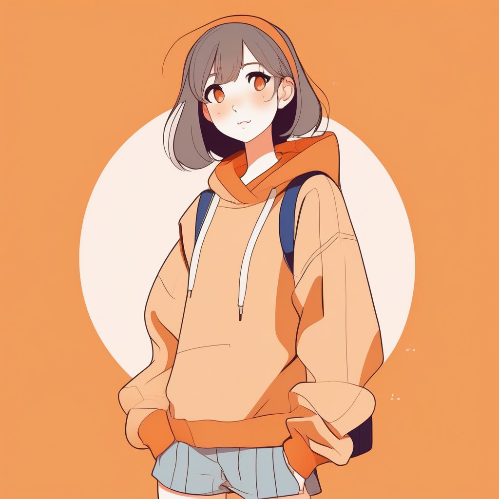 极简二次元风格女孩全身像——橙色背景俏皮吐舌