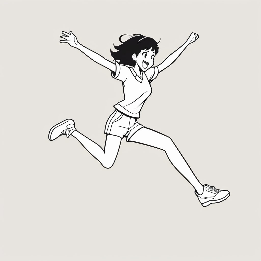 极简二次元风格女孩跳跃瞬间