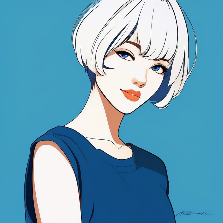 极简二次元风格女孩肖像——纯白短发酷女孩