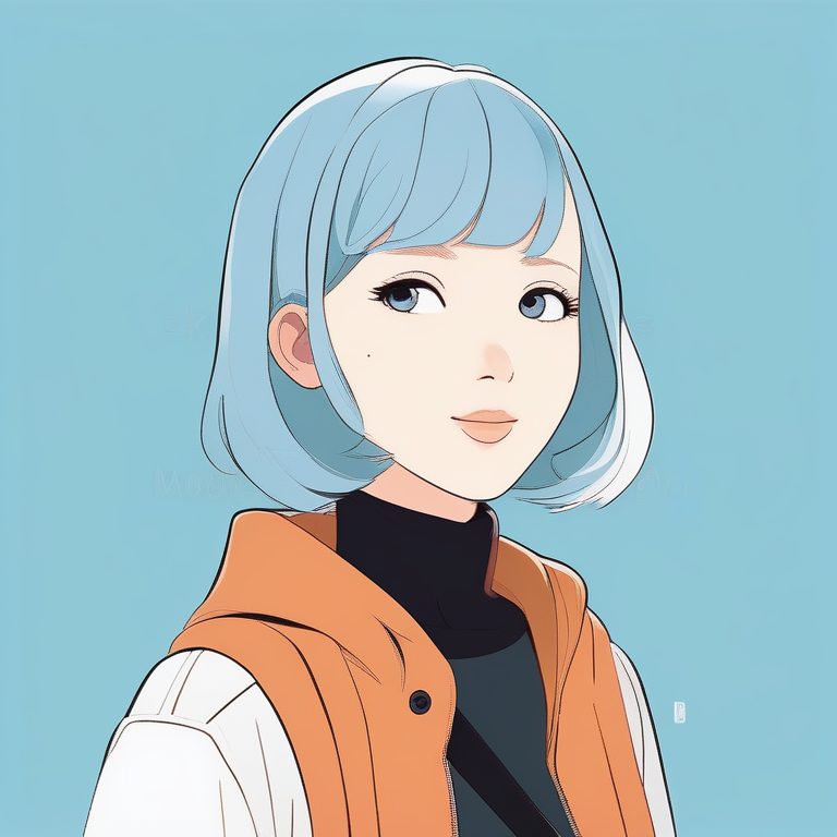 极简二次元风格女孩肖像——淡蓝短发少女