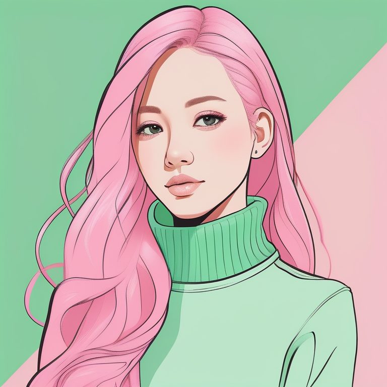 极简二次元风格女孩肖像:粉色长发少女