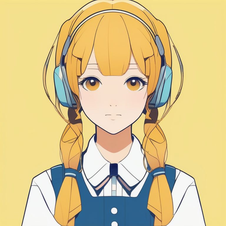 极简二次元风格女孩肖像——金色短发学生少女