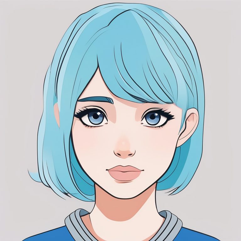 极简二次元风格女孩肖像:蓝发少女