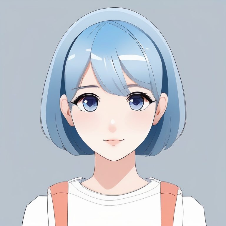 极简二次元风格女孩肖像:蓝色短发少女