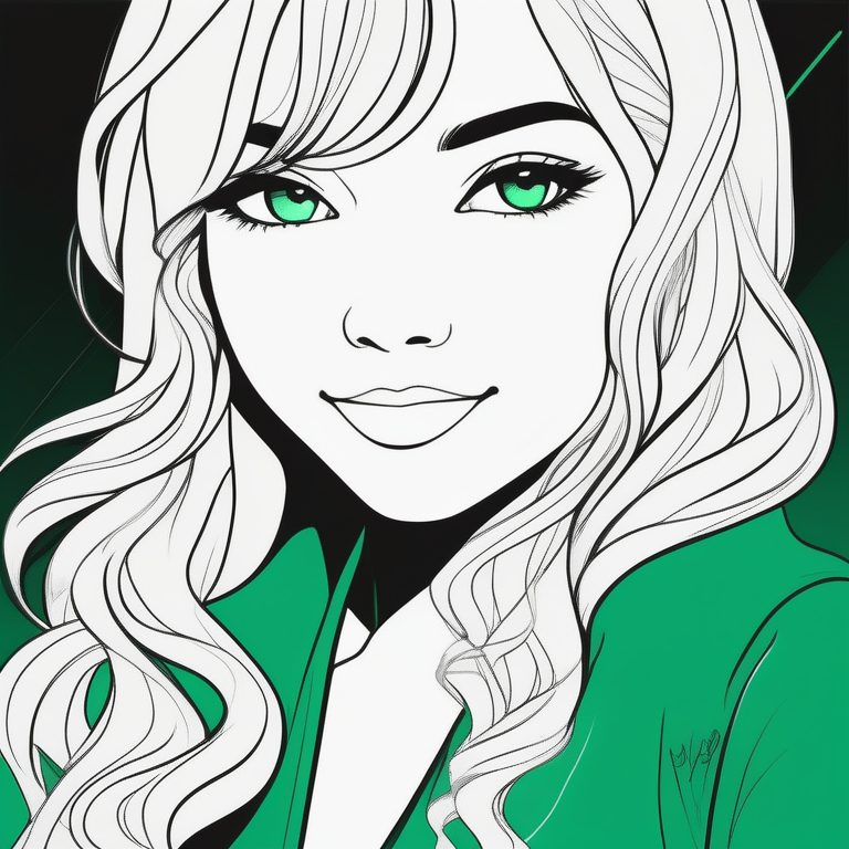 极简二次元风格俏皮女孩肖像绿色底