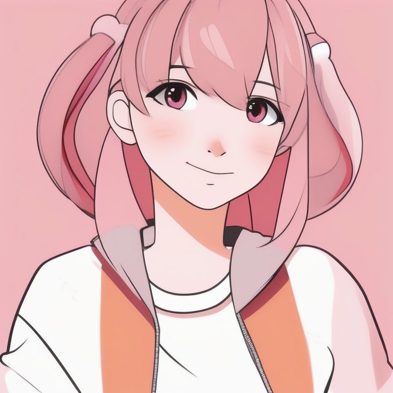 极简二次元风格少女,粉色纯色背景,表情俏皮