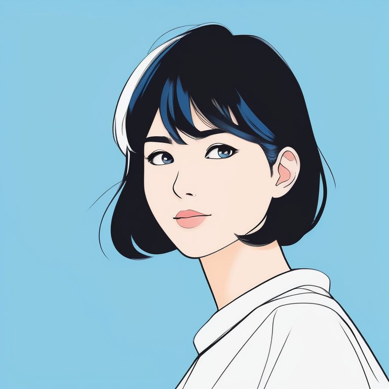 极简二次元风格少女蓝色背景侧脸