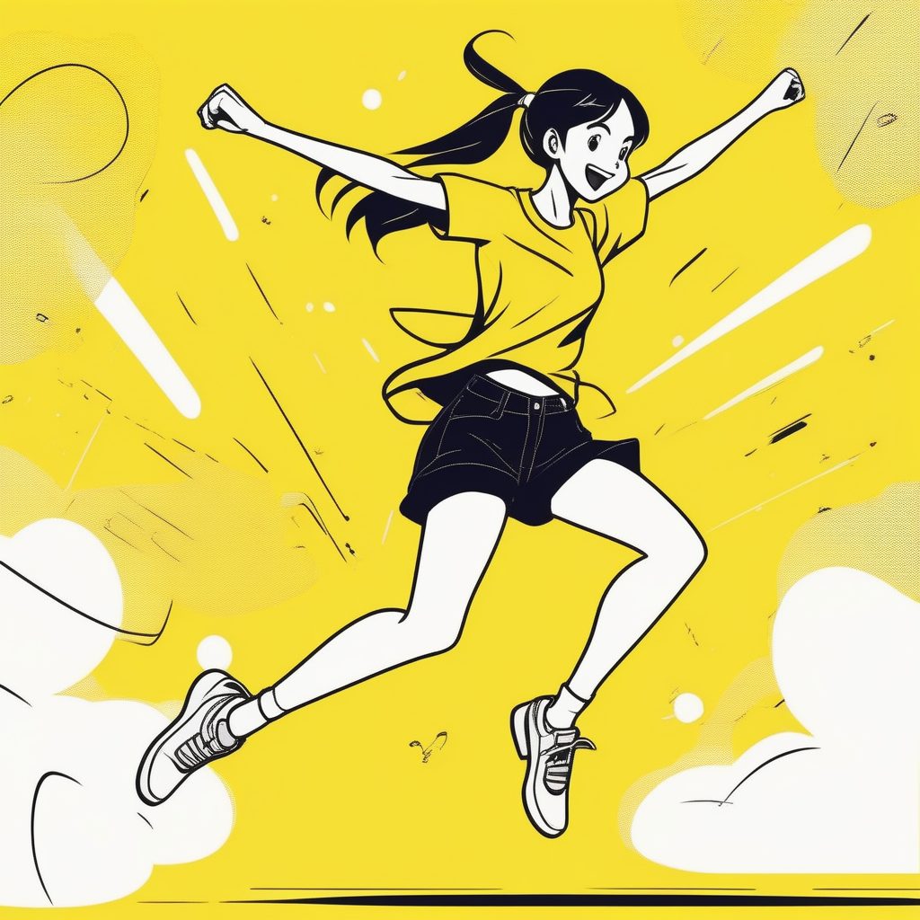 极简二次元风活泼短马尾少女跳跃