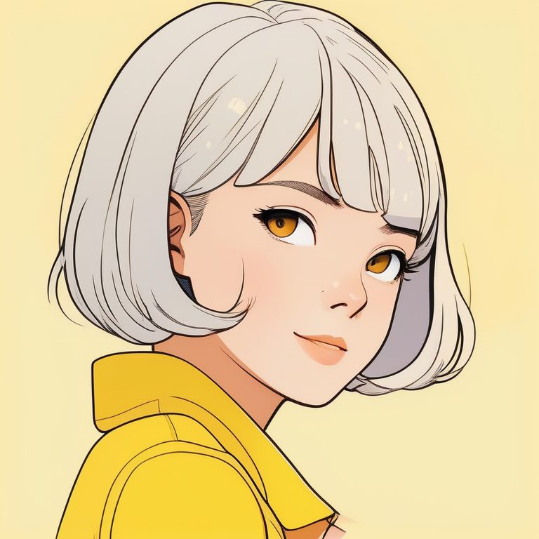 极简二次元风可爱短发女孩黄色背景