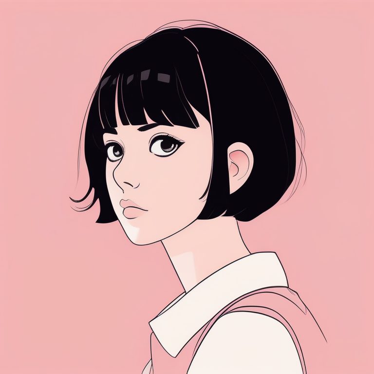 极简二次元风女孩肖像:短发忧郁少女