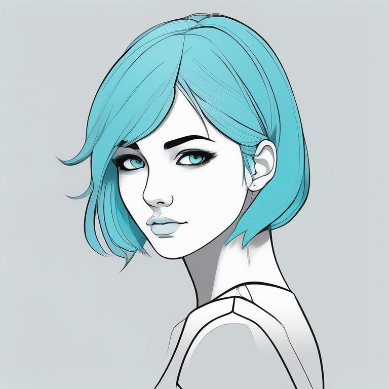 极简二次元风女孩肖像:冷色系短发