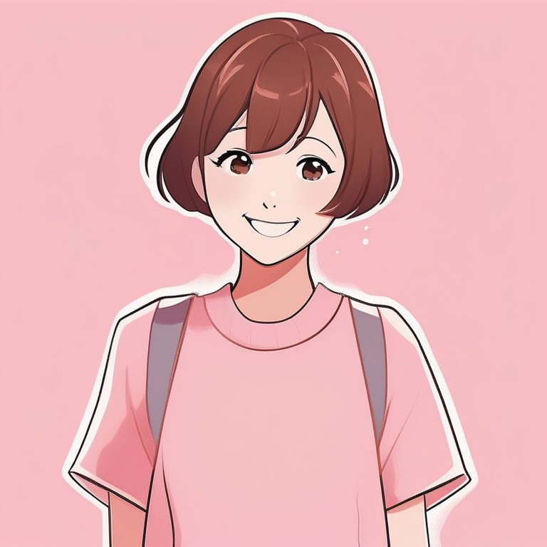 极简二次元风少女微笑肖像:粉色背景