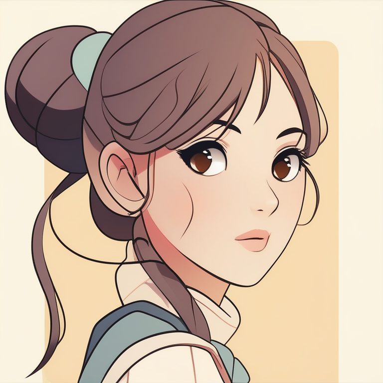 极简二次元女孩,米白背景,马尾发型