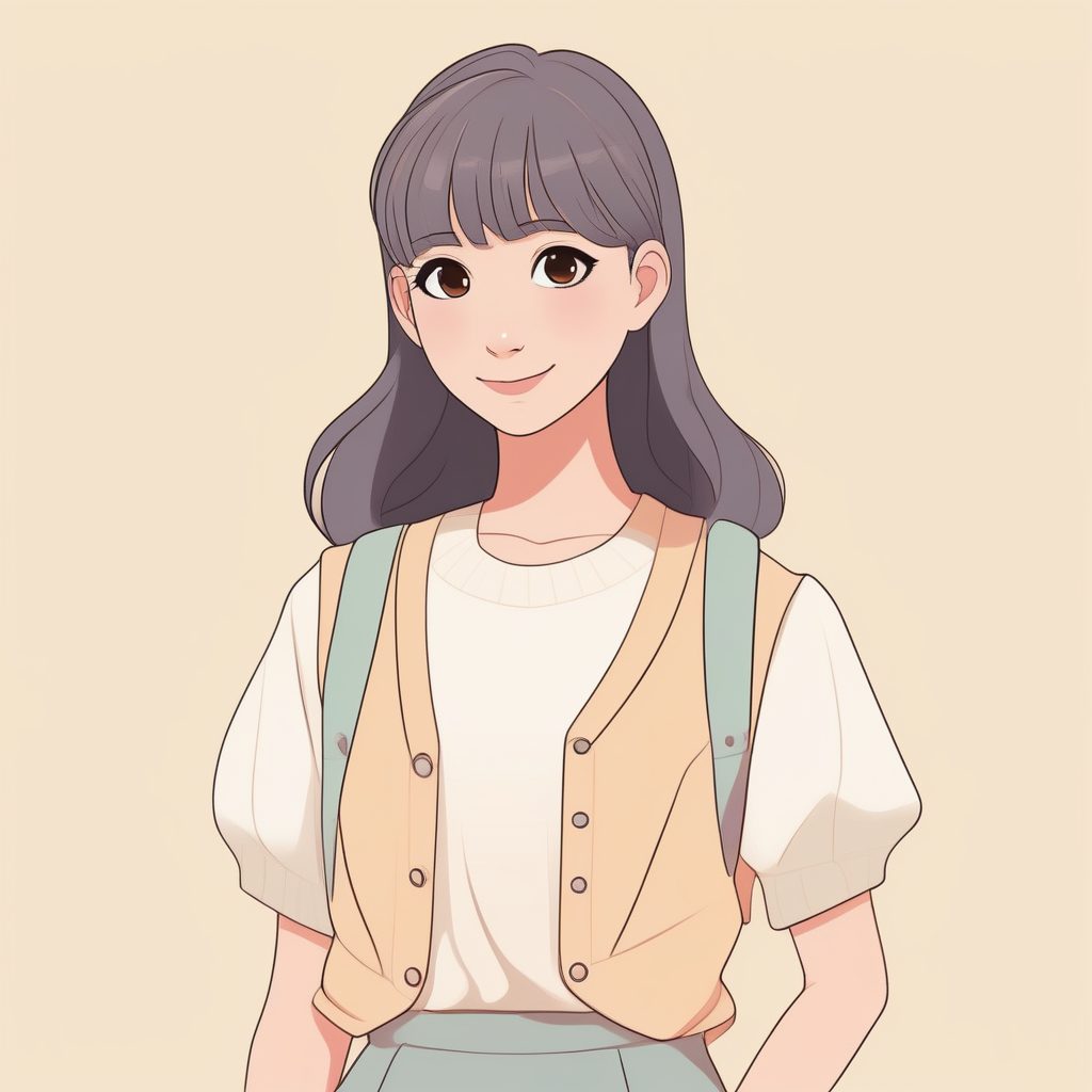 极简二次元女孩全身微笑立绘