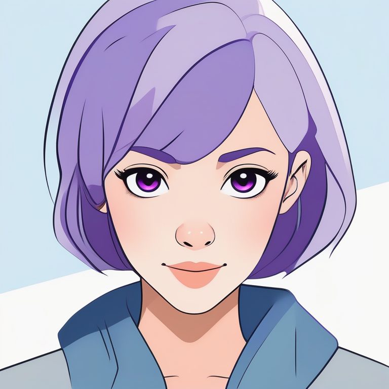 极简二次元女孩肖像画:紫发少女在纯色背景