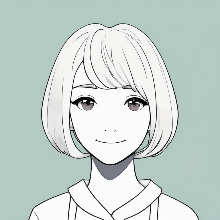 极简二次元女孩肖像:洁白背景微笑少女