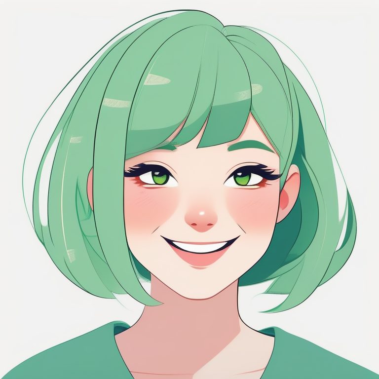 极简二次元女孩肖像:绿色头发俏皮少女