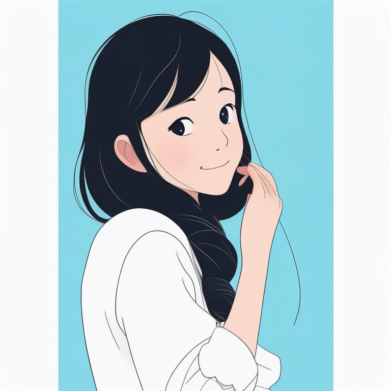 极简二次元女孩肖像与天蓝色背景