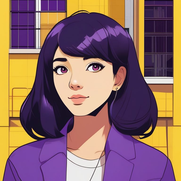 极简二次元女孩肖像:紫色眼睛短发少女