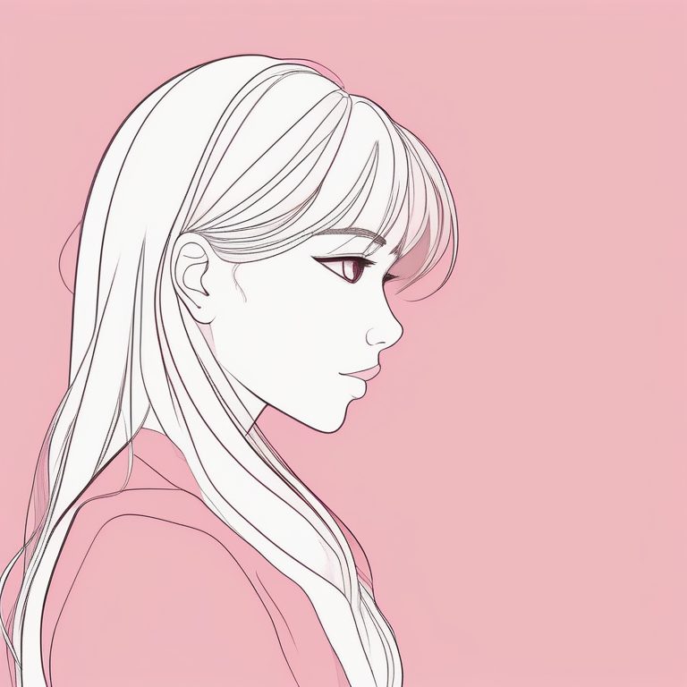 极简二次元少女侧颜,粉色干净背景