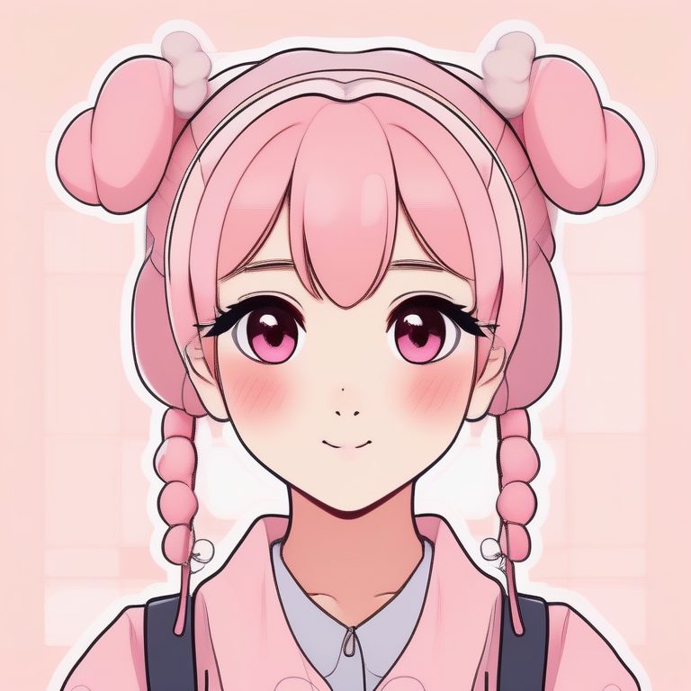 极简二次元少女粉色背景甜美风格