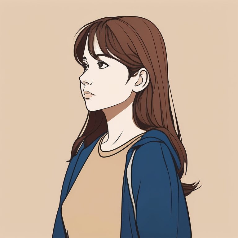 极简二次元棕发少女侧脸肖像