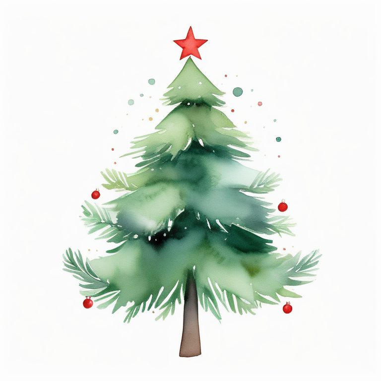 极简儿童圣诞水彩剪贴画:圣诞树