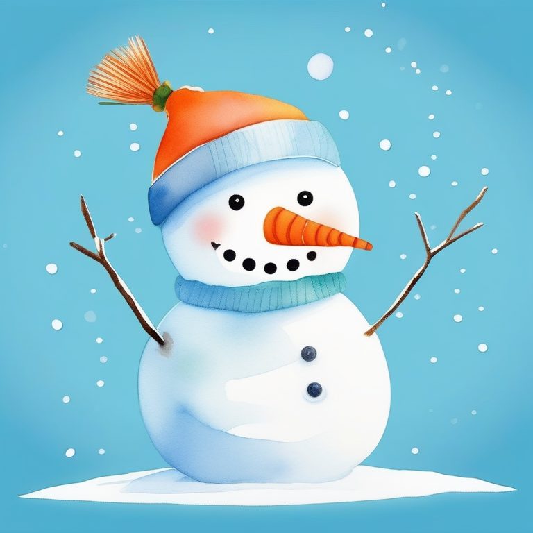 极简儿童圣诞水彩剪贴画:圣诞雪人