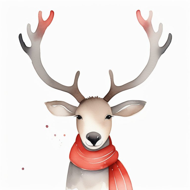 极简儿童圣诞水彩剪贴画:一只戴围巾的鹿