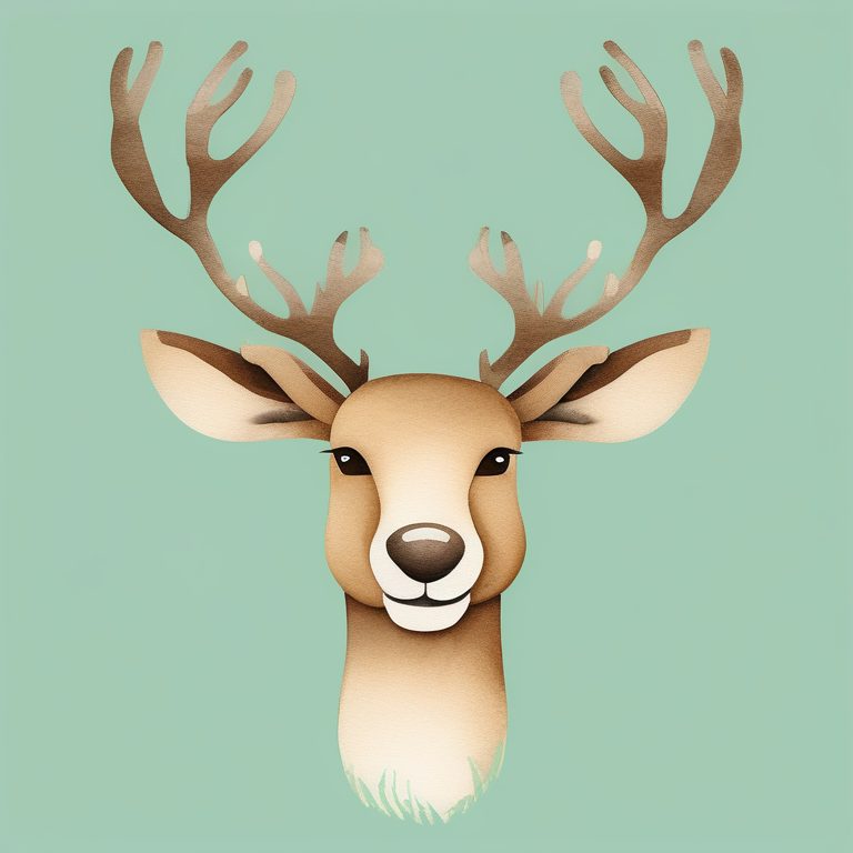 极简儿童圣诞水彩剪贴画:一只驯鹿
