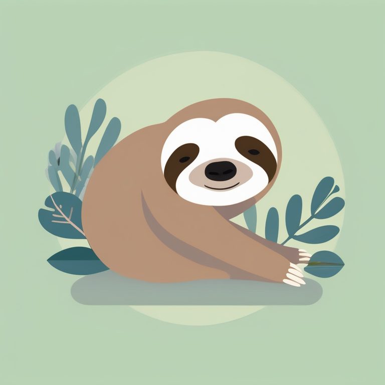 极简粉彩风格 一只树懒 静静依偎在树枝上