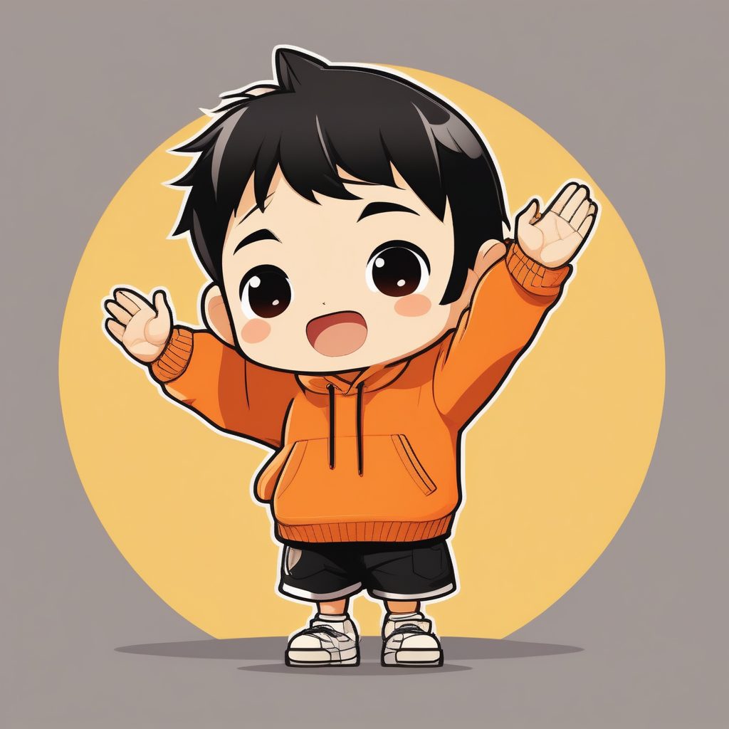 极简风穿着橙色毛衣的Q版男孩