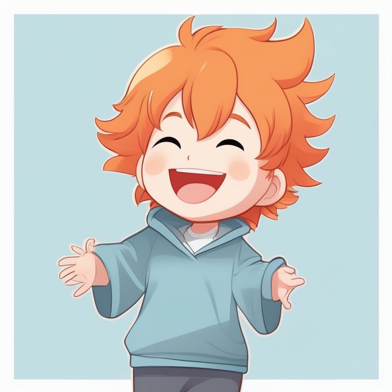 极简风动漫Q萌橙发男孩挥手微笑姿态