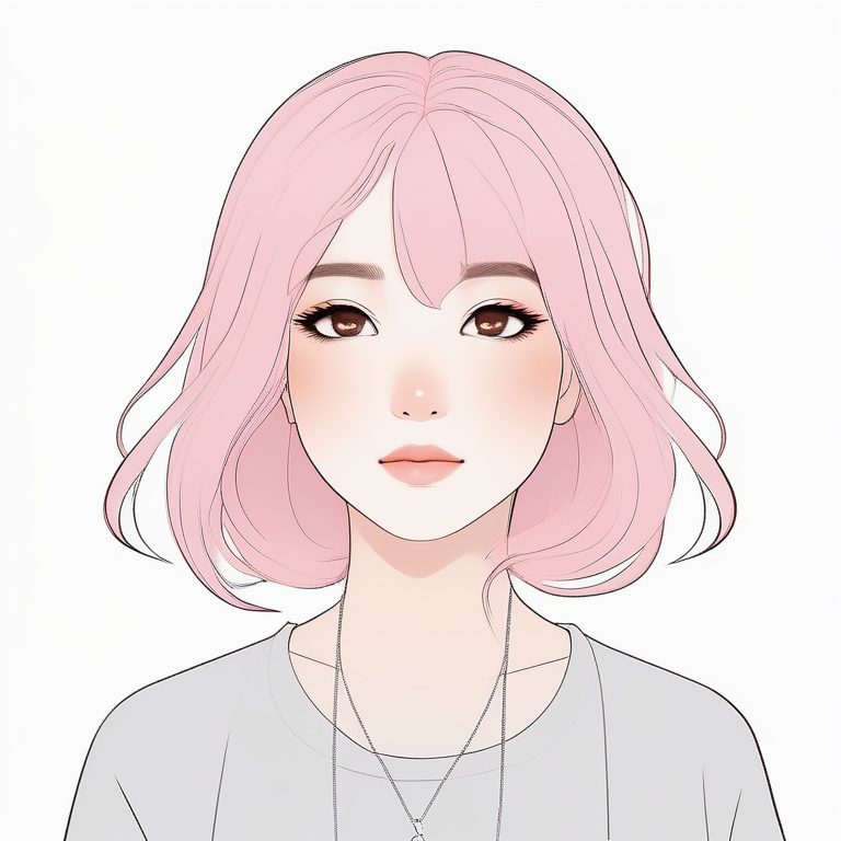 极简风动漫少女肖像:粉发冷静少女