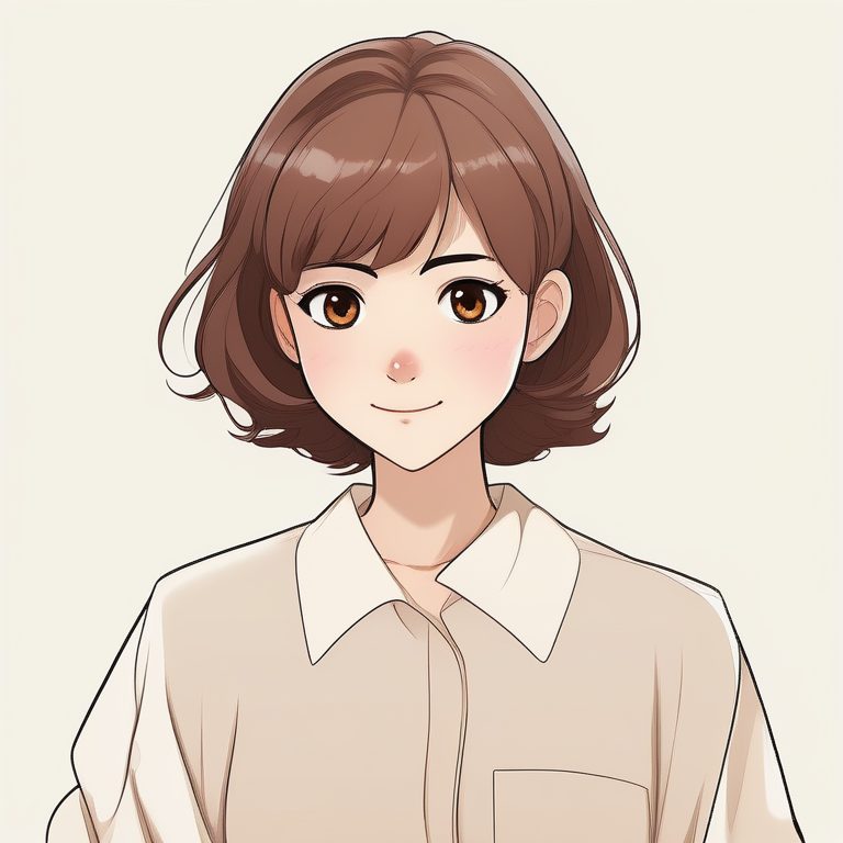 极简风二次元短发女孩肖像与米白色背景