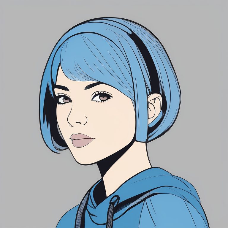 极简风二次元短发少女肖像与纯灰色背景