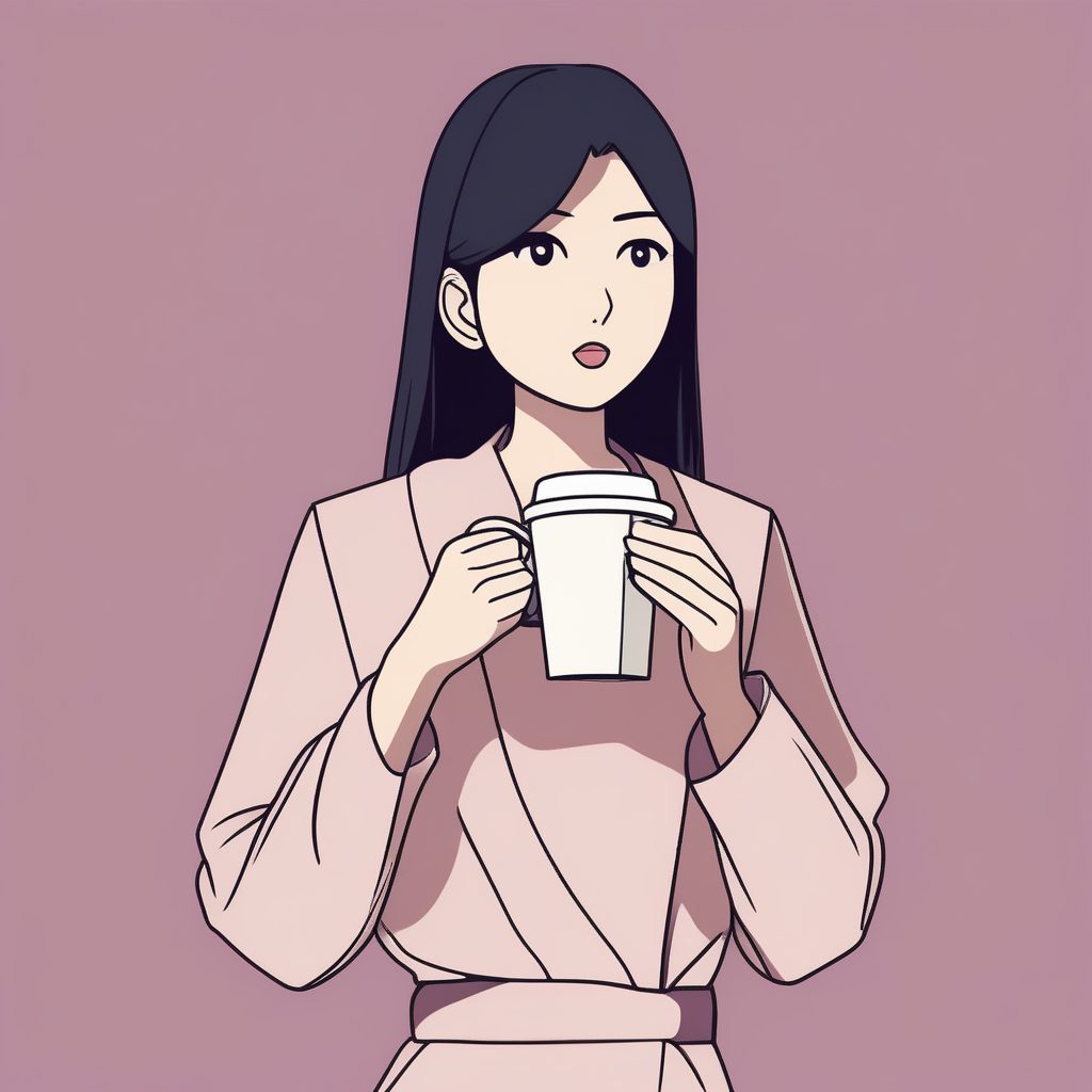 极简风二次元女孩全身像：在柔和紫背景下打哈欠