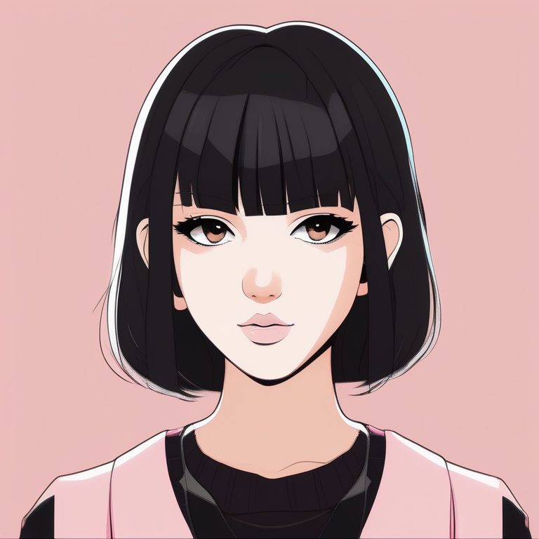 极简风二次元女孩正面肖像:黑发女孩