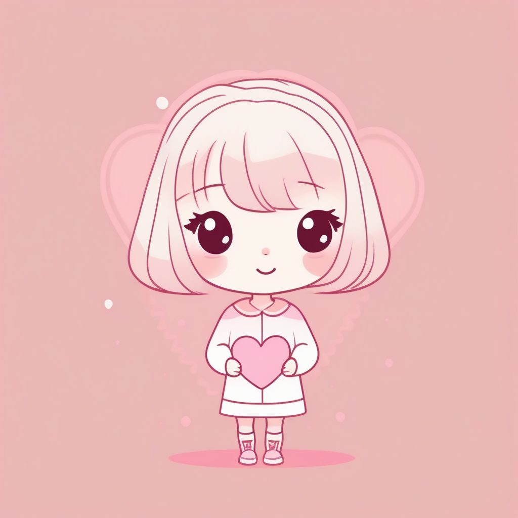 极简风粉色爱心Q版：圆润线条与纯真表情