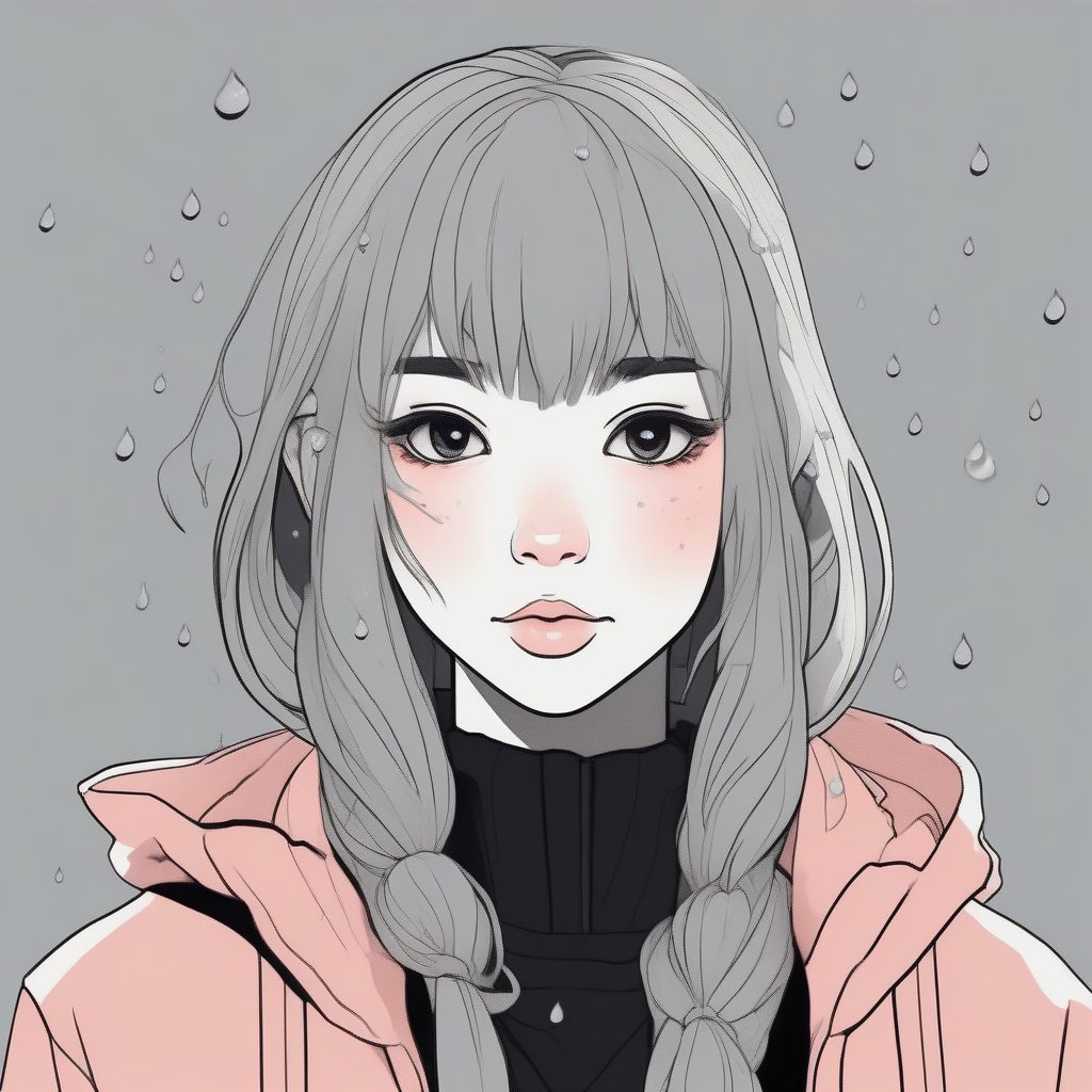 极简风格的雨滴少女：干净背景下的泪光
