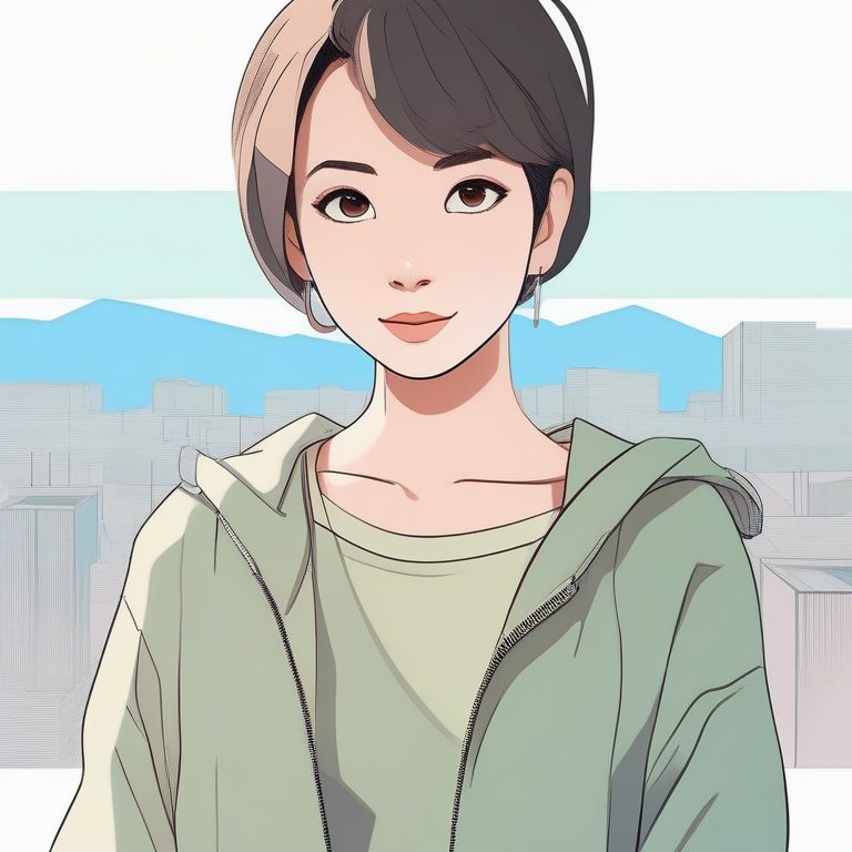 极简风格动漫短发少女,米白色干净背景