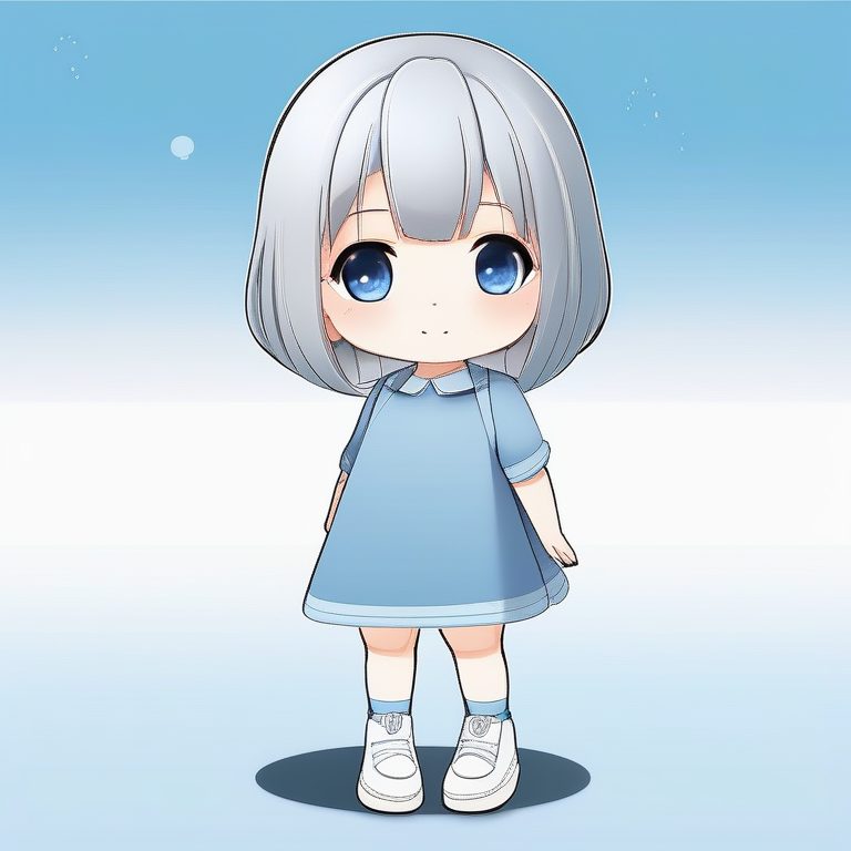 极简风格动漫Q版女孩蓝色纯色全身照