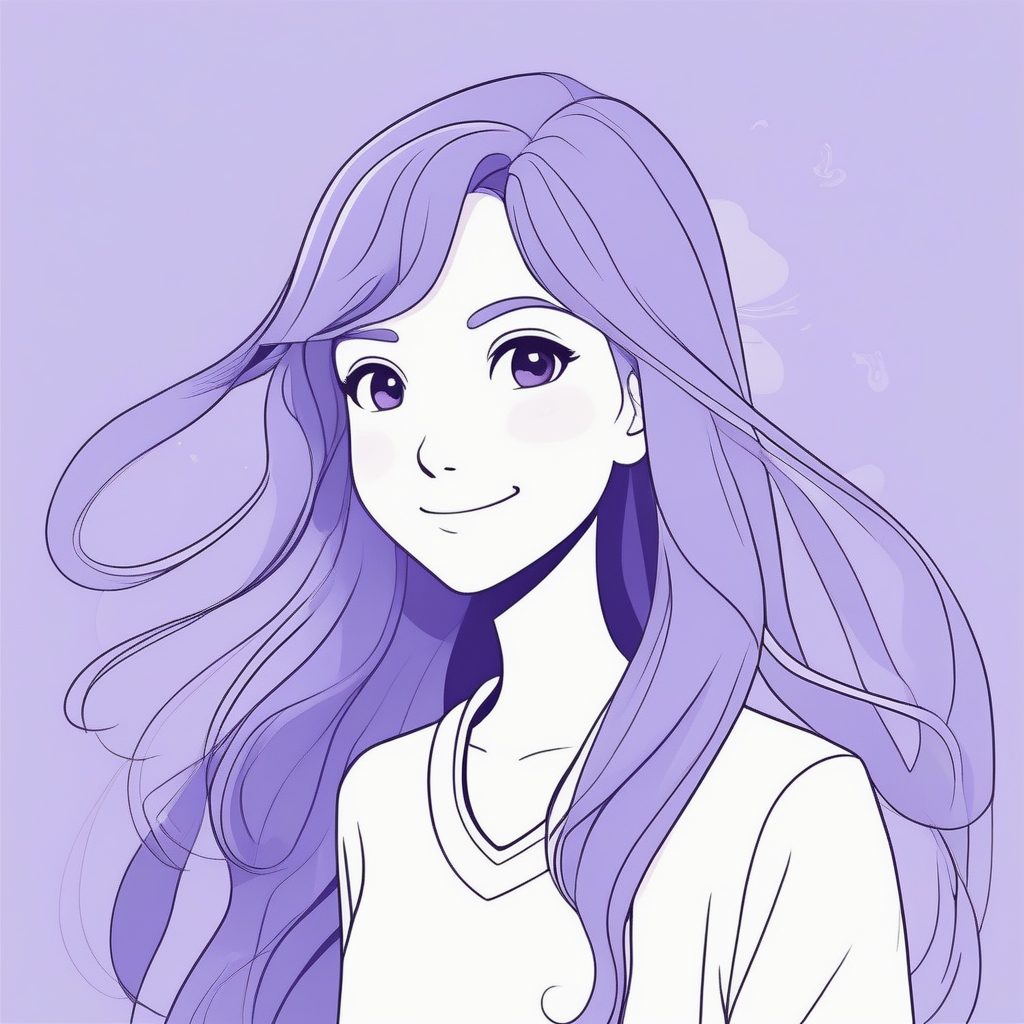 极简风格二次元长发女孩歪头微笑