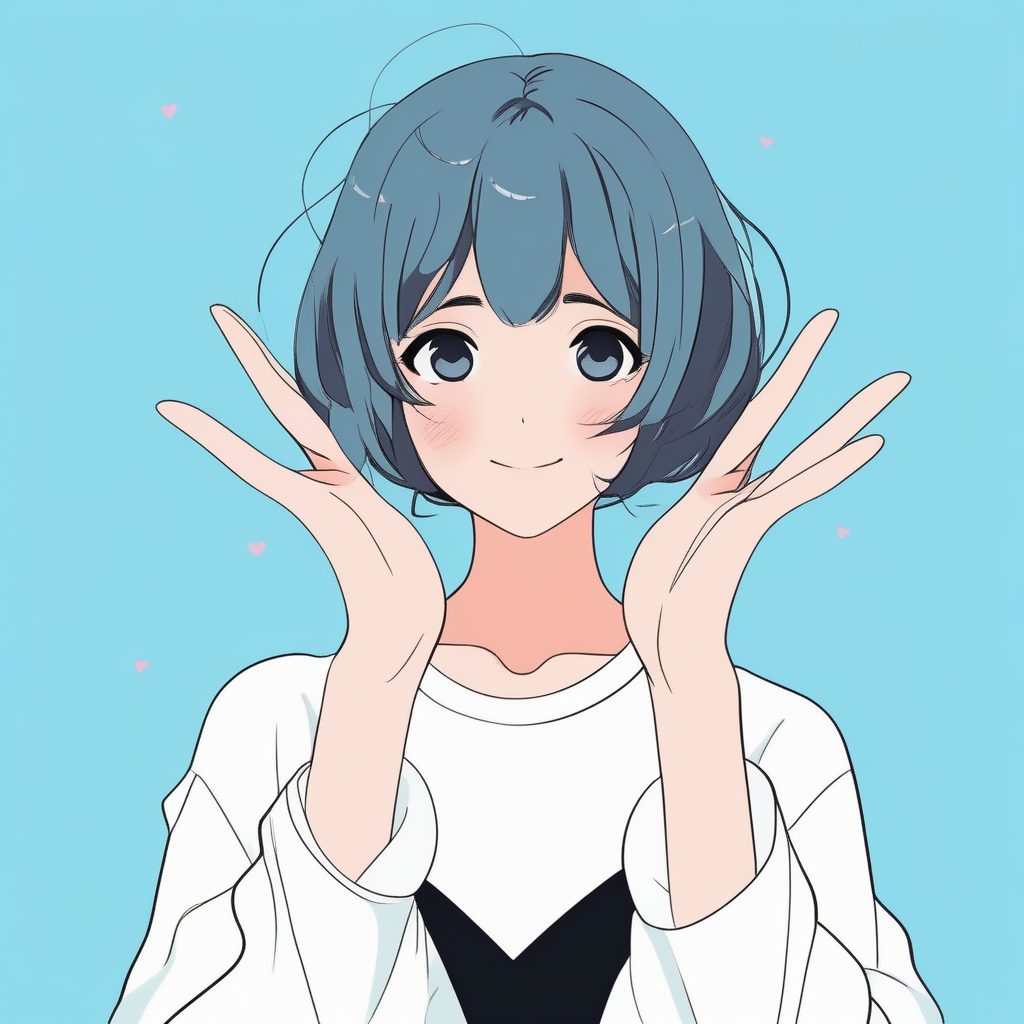 极简风格二次元短发女孩比心