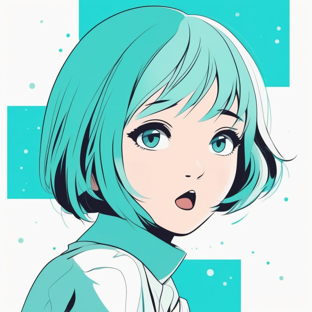 极简风格二次元短发女孩惊讶表情