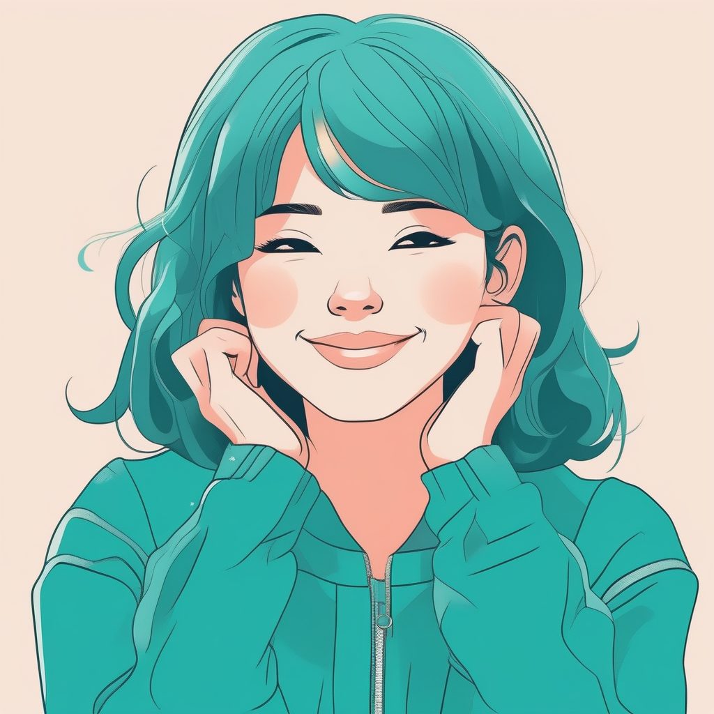 极简风格二次元短发女孩双手托腮