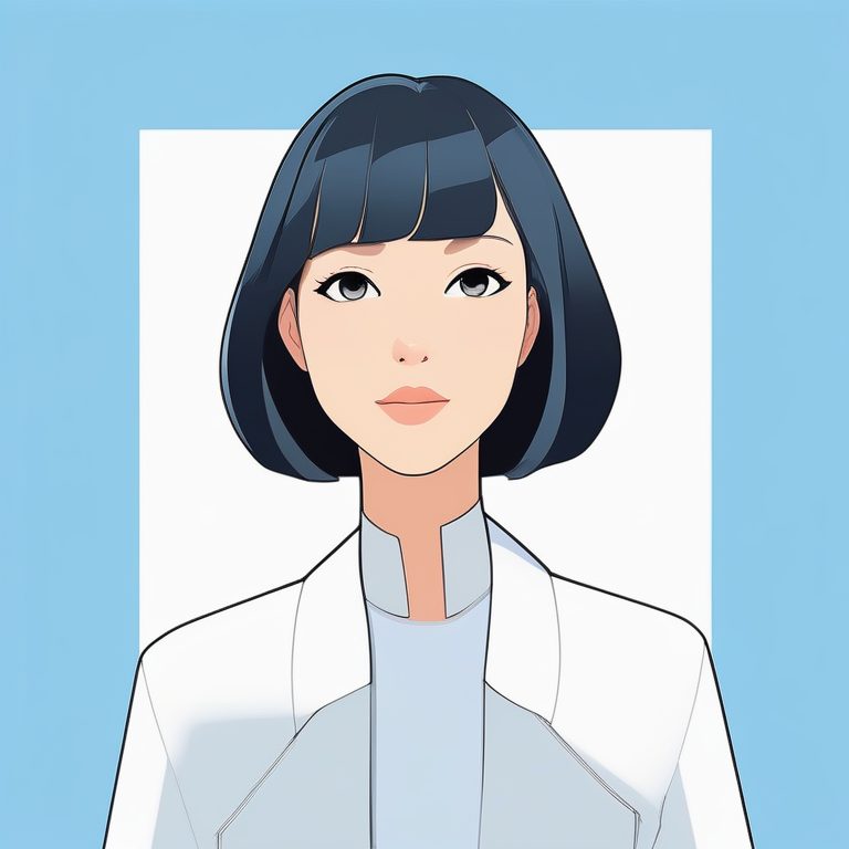 极简风格二次元女孩·蓝色纯色背景