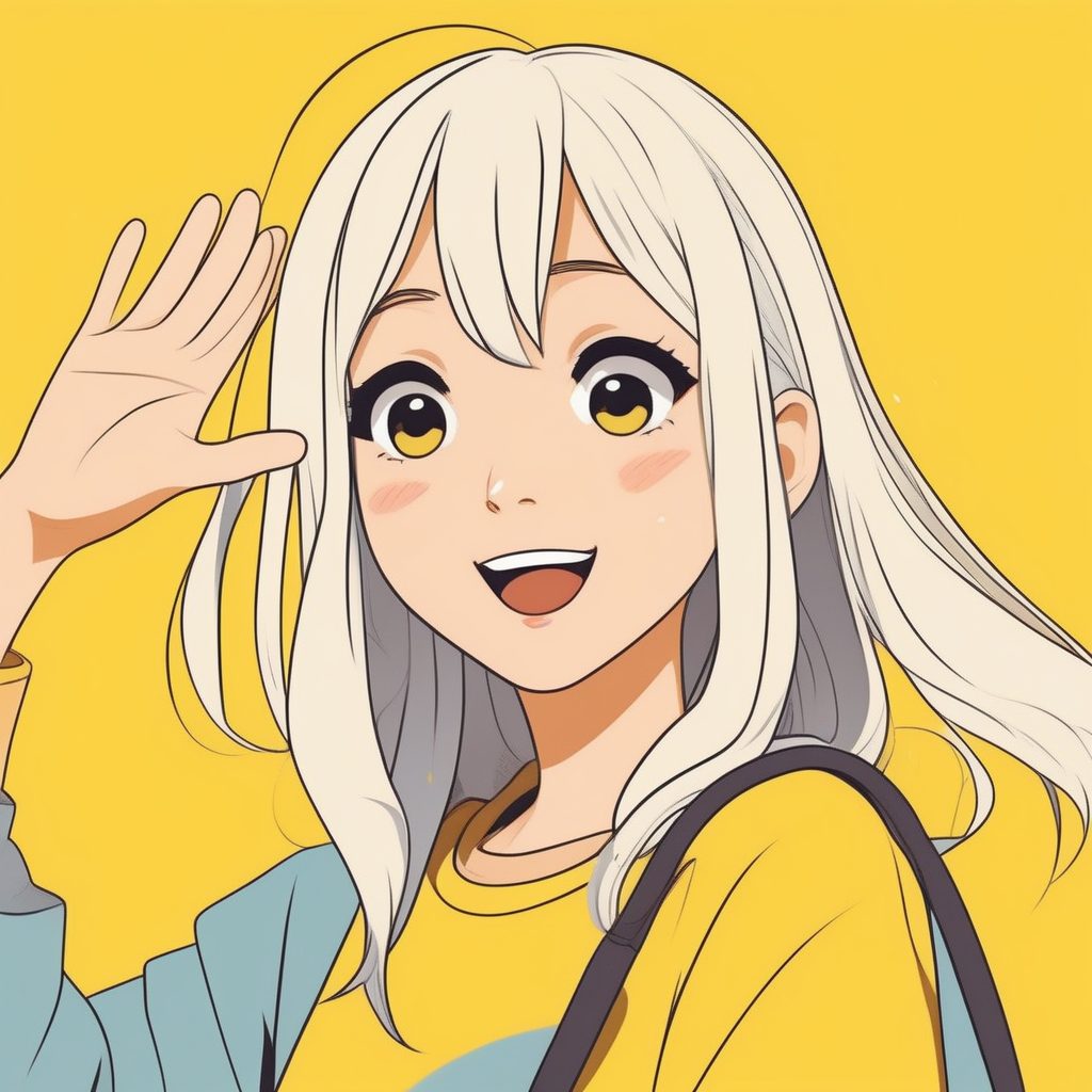 极简风格二次元俏皮女孩挥手