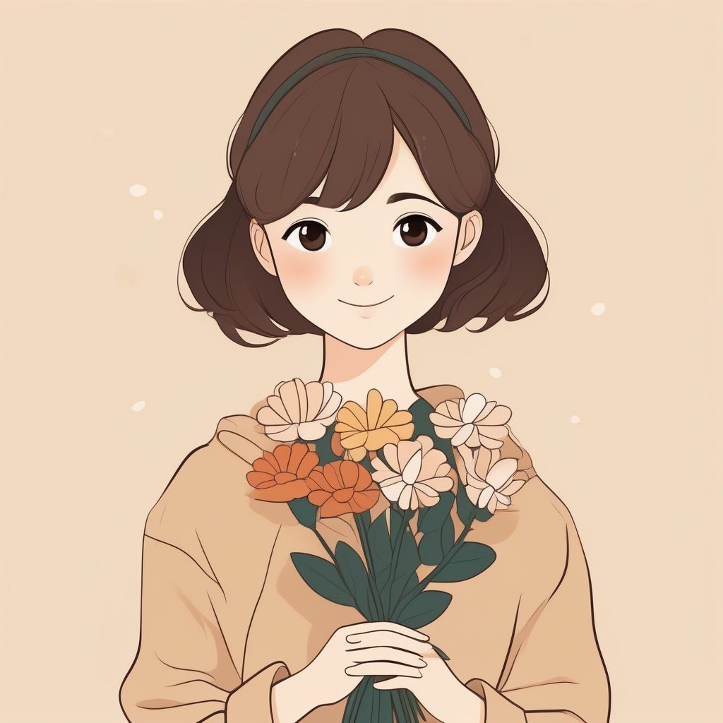 极简风格二次元少女捧花